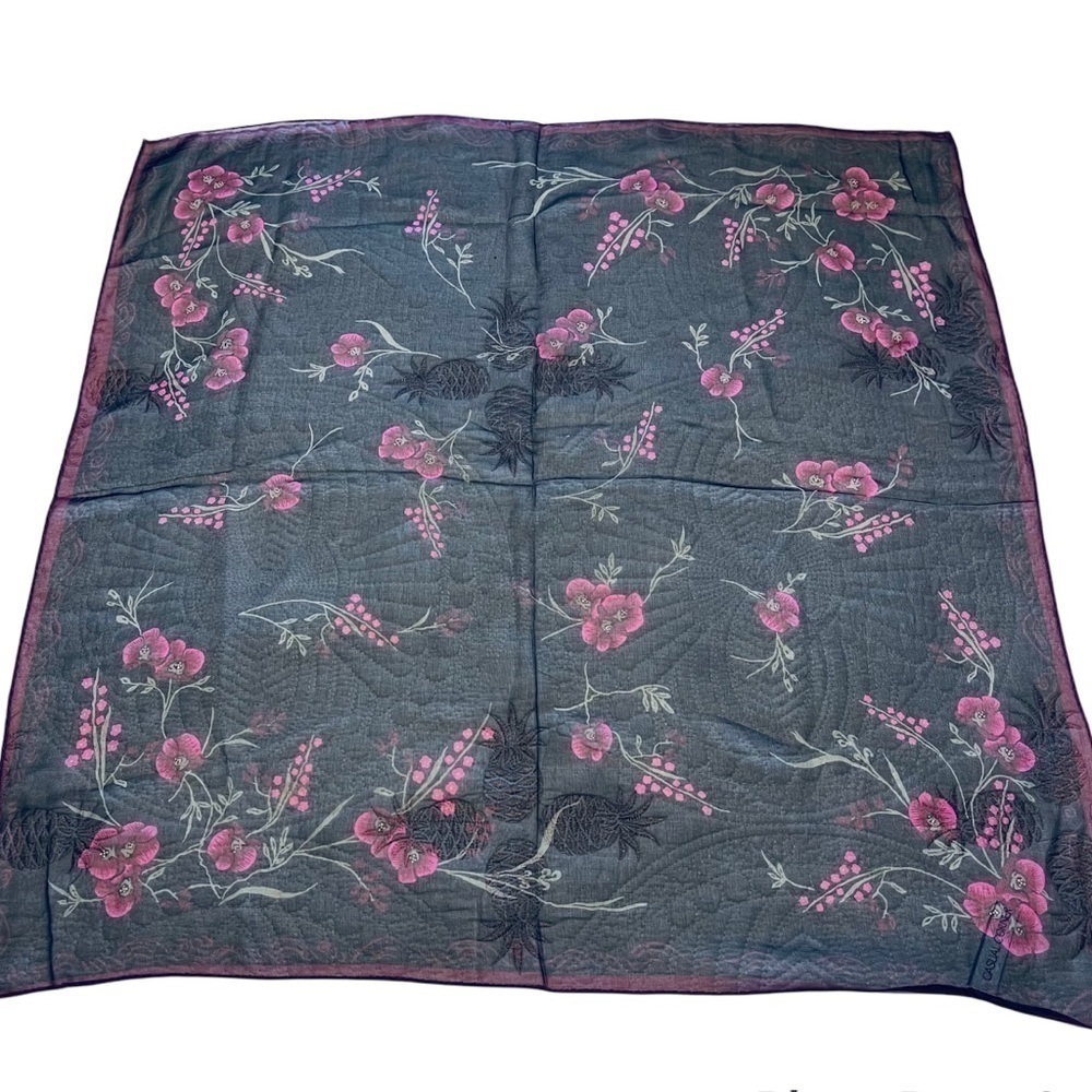 SILK square black magenta floral print scarf